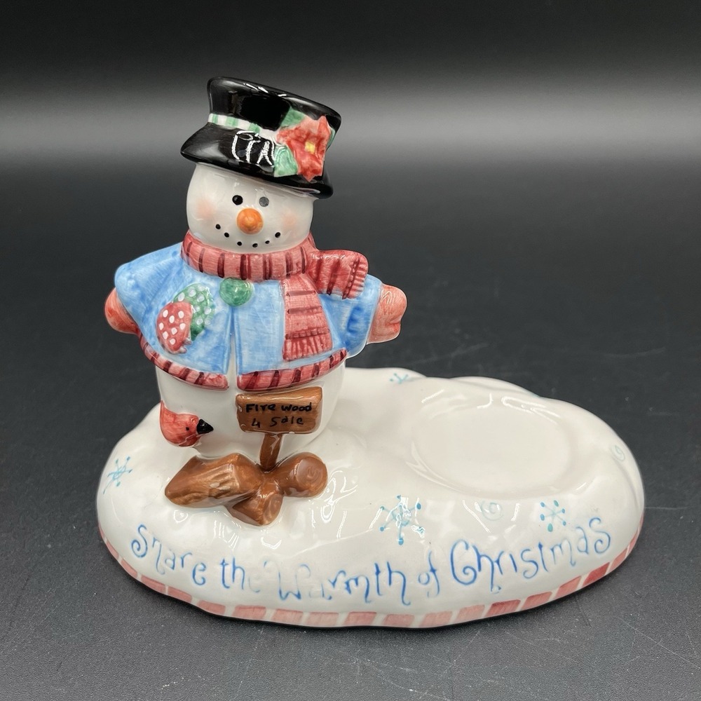 Christmas Snowfall Friends Papel Snowman Candle Holder NWT Votive Pre-Owned